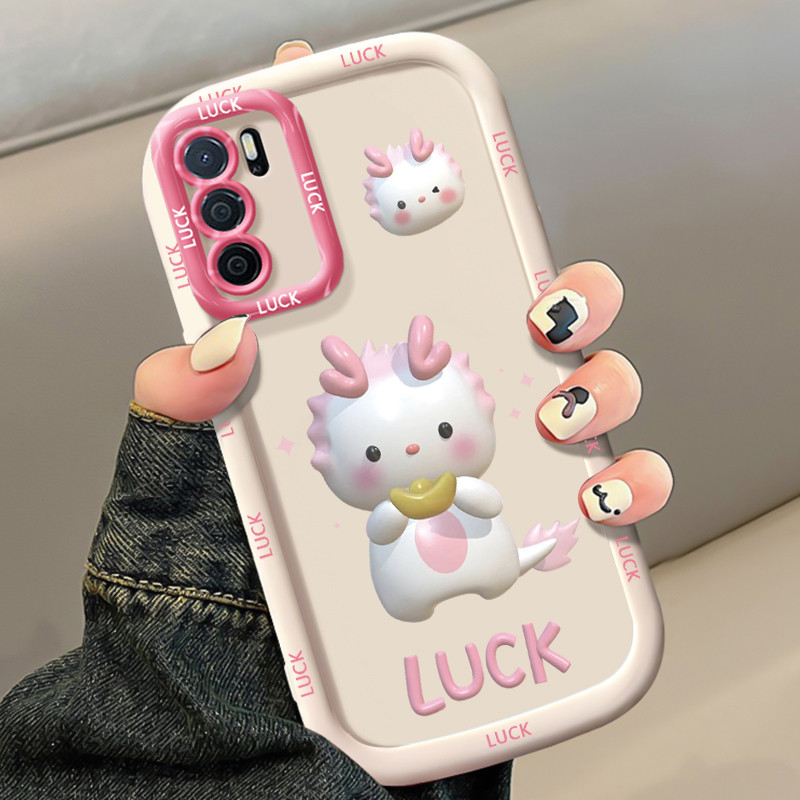 Casing Hp untuk OPPO A16 A16s A54s Case Naga kecil pink pola 3D lucu Kasing silikon Anti Bentur Cesi