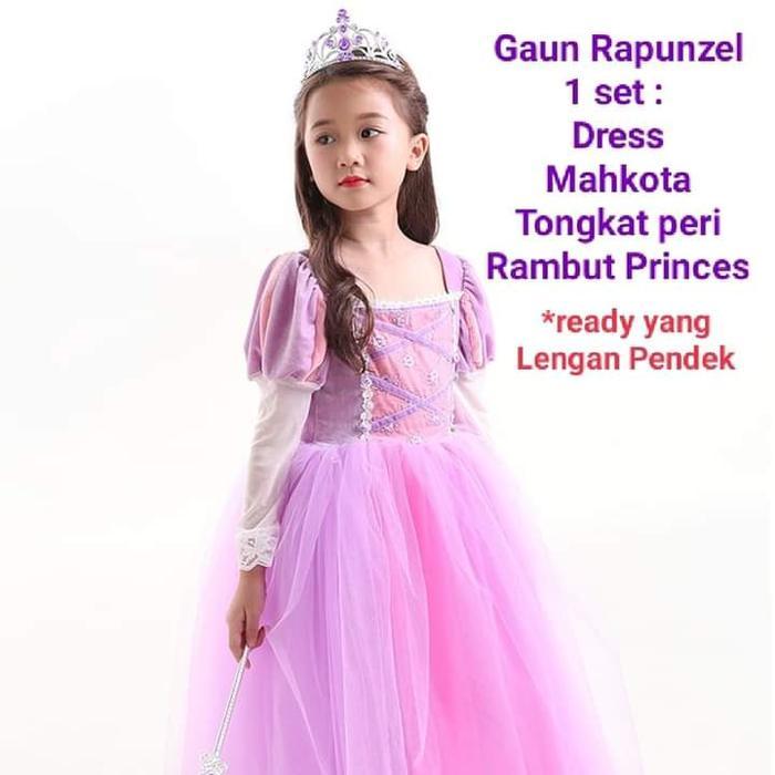 gaun pesta anak perempuan rapunzel 2 tahun dengan aksesoris