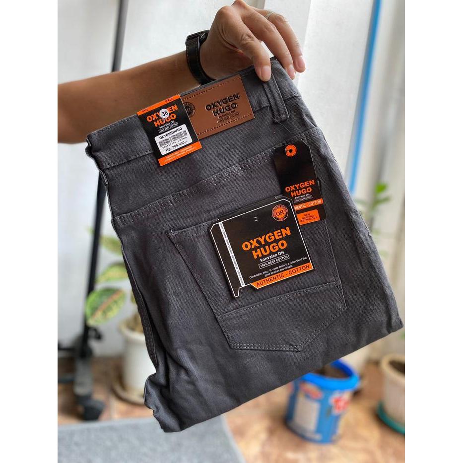 Oxygen Hugo Celana Panjang Naomi Pria Semi Jeans Terbaru Baby Kanvas Sweding 28-38 Hitam Skinny Slim
