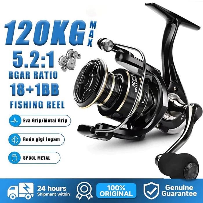 Reel Pancing AC1000-7000 Reel Pancing Full Besi Max Drag 120kg Reel Spinning Metal