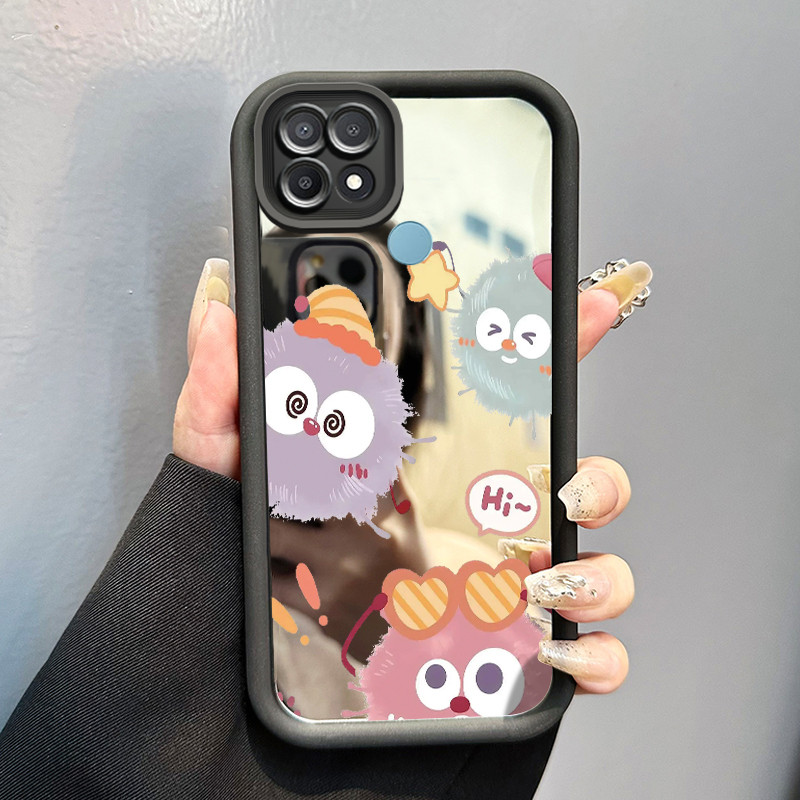 Casing Hp OPPO A15 A15s A35 Case Casing Bola rambut yang lucu Pola Kasus cermin tangga HP Kasing Sil