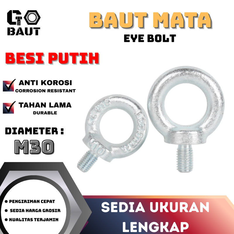 Eye Bolt / Baut Mata Baut / Lifting Eye Bolt Besi (Putih)  M30