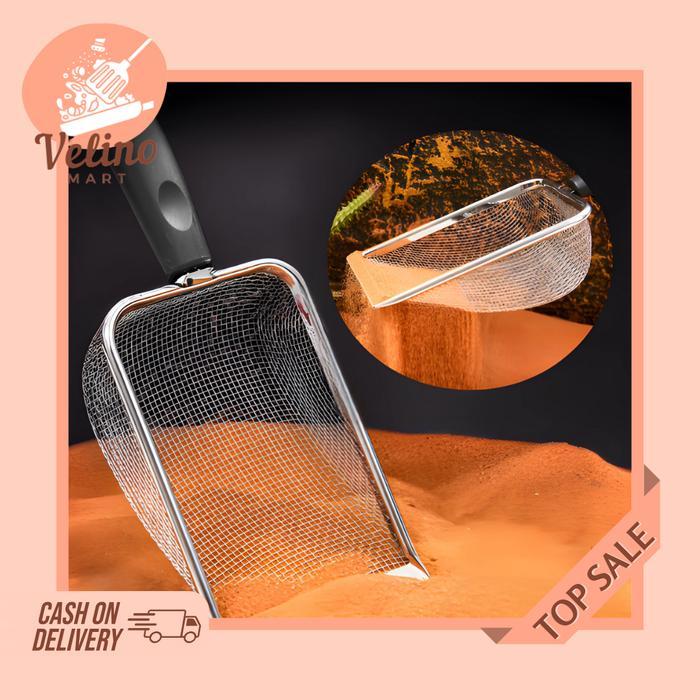 "New" Saringan Stainless Steel / Saringan Kawat Penyerok Pasir Halus / Sekop Pasir Kucing / Sekop