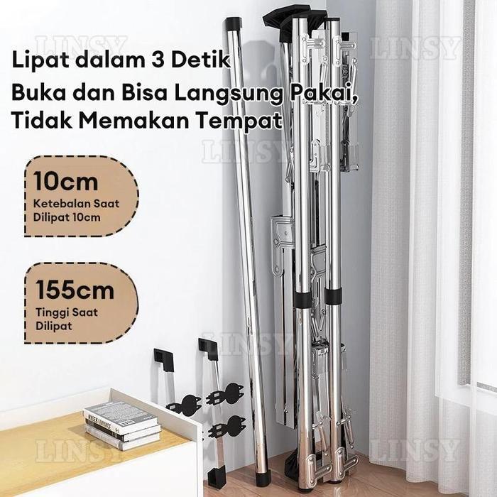 Jemuran Baju Lipat 5 Tiang Dengan Roda Jemuran Baju Lipat Stainless Steel Jemuran Pakaian Super