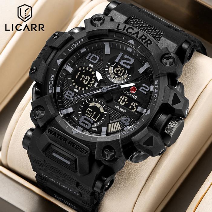 Licarr Merek Jam Tangan Pria Analog-Digital Olahraga Anti Air Fashion Kuarsa Jam Tangan Kasual