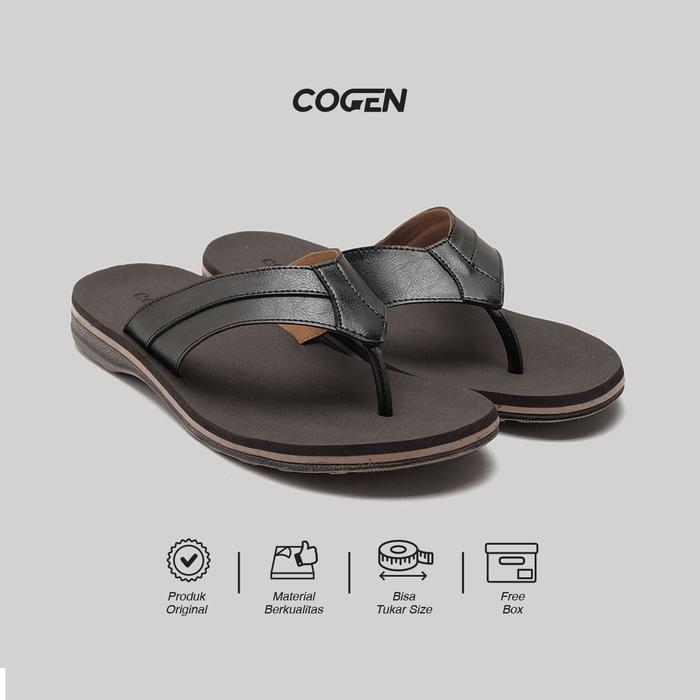 Fladeo Footwear - Sendal Jepit Kulit Pria Sandal Cowok Kulit Marino Series Leather - Mrb Black