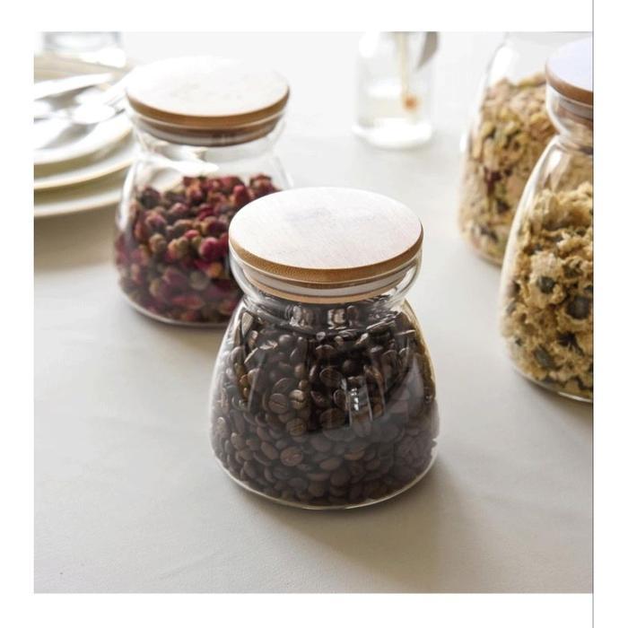 Toples Kue Kaca Bulat Unik Kedap Udara Kayu Penyimpanan lebaran mewah