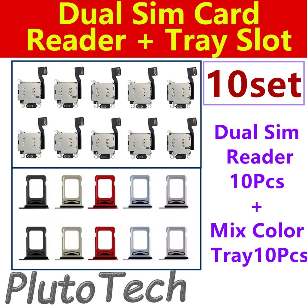 10Set Dual Sim Card Reader Flex Cable + Tray For 16 15 Plus 14 13 12 11 Pro Xr Nano Connector Holder