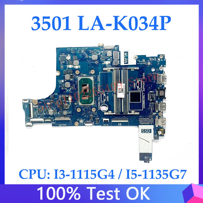 For Dell Vostro 3400 3500 Inspiron 3501 Laptop Motherboard GDI4A LA-K034P With i3-1115G4 I5-1135G7