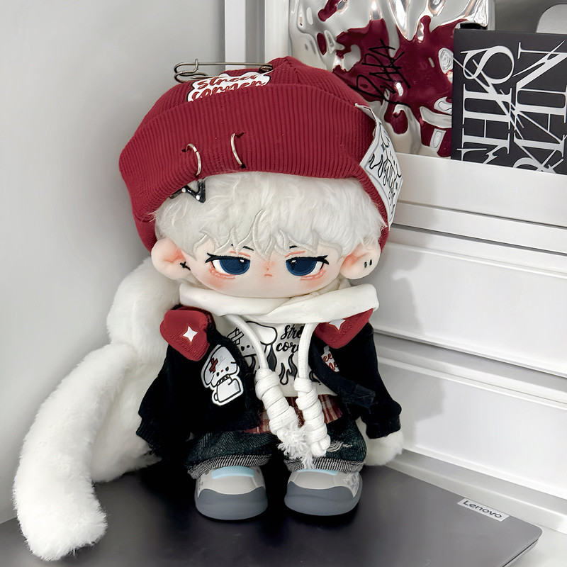 Only Clothes 20cm Doll Clothes Cool Guy Red Hat Hooded Vest Jacket Earphone Overcoat Kawai Suit