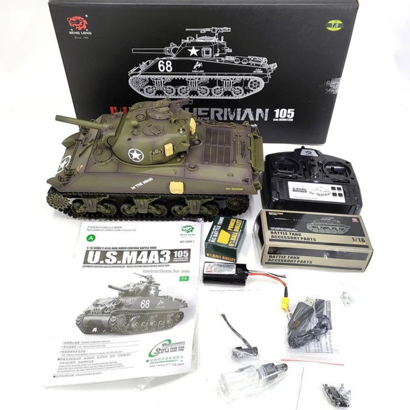 Henglong 3898 1/16 M4A3 Sherman Rc Tank - Electric Military Tank W/ Battle Shooting, All-Terrain