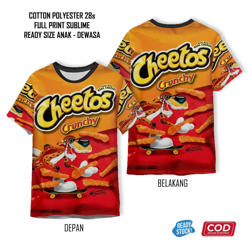 Kaos Ciki Cheetos Snack Jajanan Citos Full Printing Keren | Baju Cemilan Anak dan Dewasa Unisex - Sh