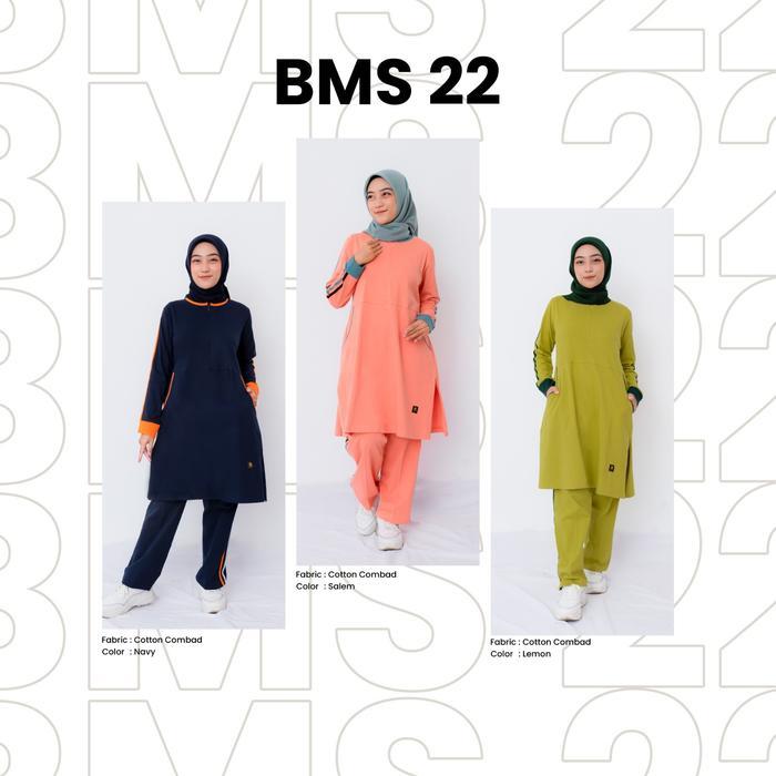 baju olahraga wanita muslim muslimah bms 22 Katun combed Polos