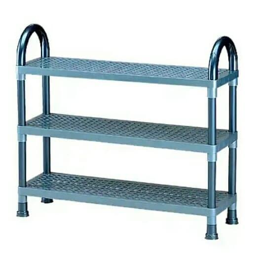 Rak Sepatu/Sendal Plastik, Lion Star, Susun 3. Abu-Abu