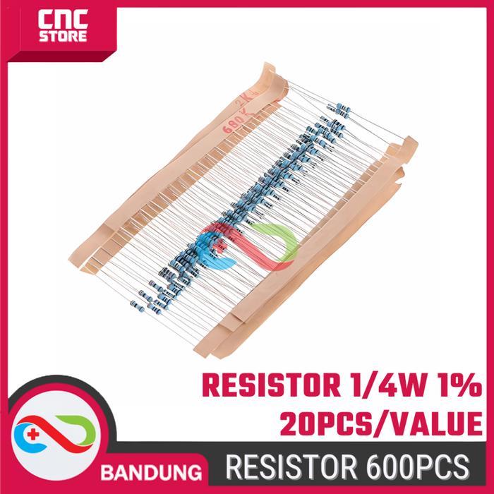 "New" Paket 600PCS Resistor 1/4W 1 Metal Film 30 Nilai Resistor per 20PCS untuk Proyek Elektronik