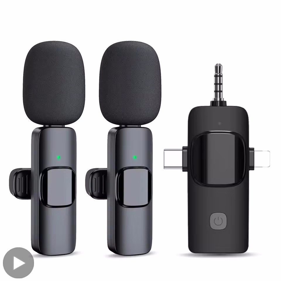 Lapel Professional Dual Lavalier Wireless Microphone Mic Tie Buttonhole For iPhone Android Mobile