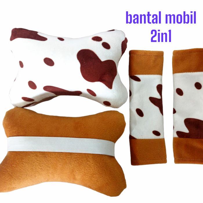 Bantal sandaran mobil paket 2in1 bantal interior mobil bahan motif lem