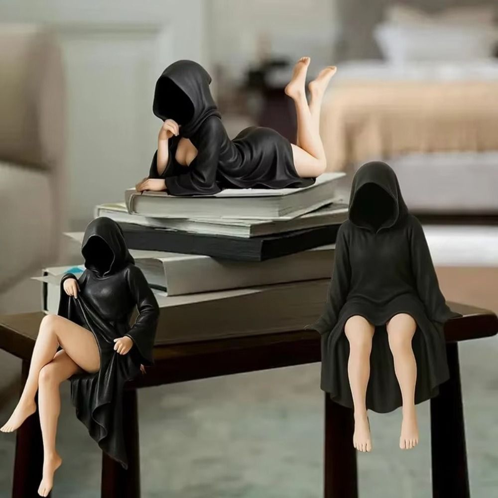 Black Robe Gothic Black Robe Queen Figure Gothic Style Pla Bookshelf Handmade Sitting Pose Desktop