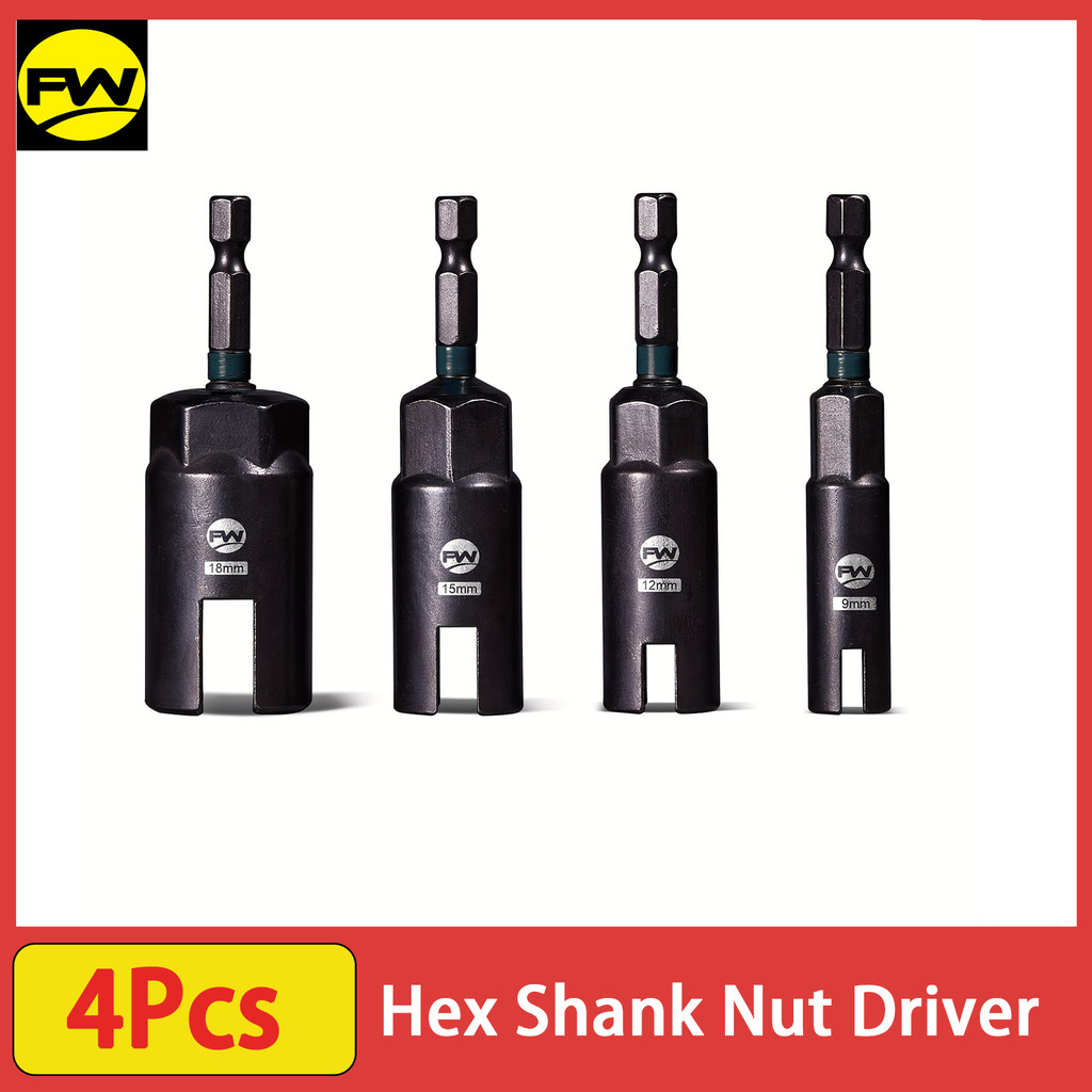 4Pcs Wing Nut Driver Drill Bit, 1/4" Hex Shank Wing Nut Driver Set 9mm 12mm 15mm 18mm for Hook Bolt