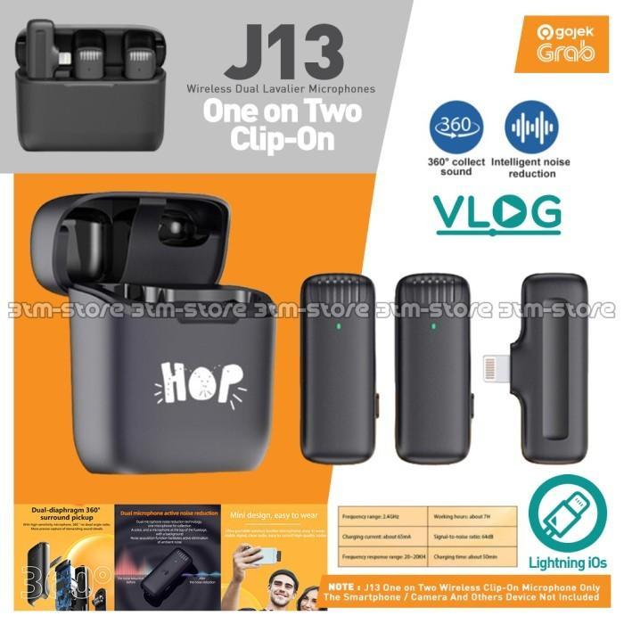 HOP J13 Dual Mic Wireless Lavalier with Charger Clip On Lightning IOS