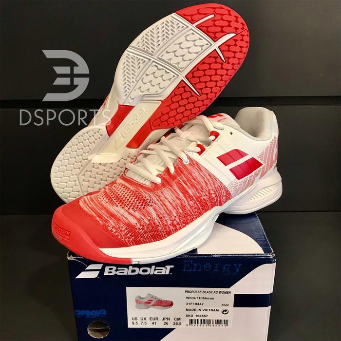 Babolat Propulse Blast White Hibiscus Red W Tennis Shoes Sepatu Tenis