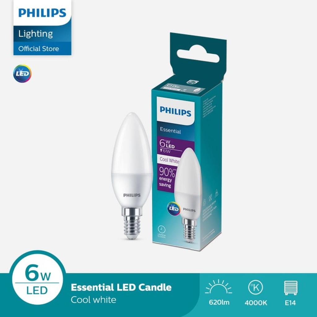 Philips Lampu Essential LED Candle 6W E14 4000K Semi Putih