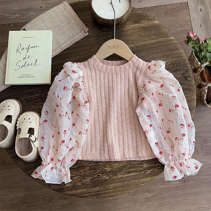 2-10Tahun Setelan jeans kulot pink bunga baju anak perempuan ootd korea stylish