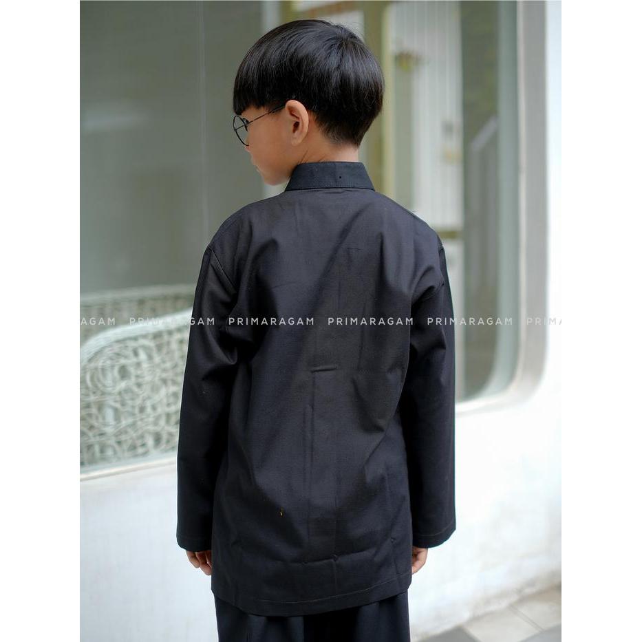 PRIMARAGAM BAJU KEMEJA PANGSI ANAK TK SD ADAT SUNDA KOKO HITAM POLOS LENGAN TANGAN PANJANG