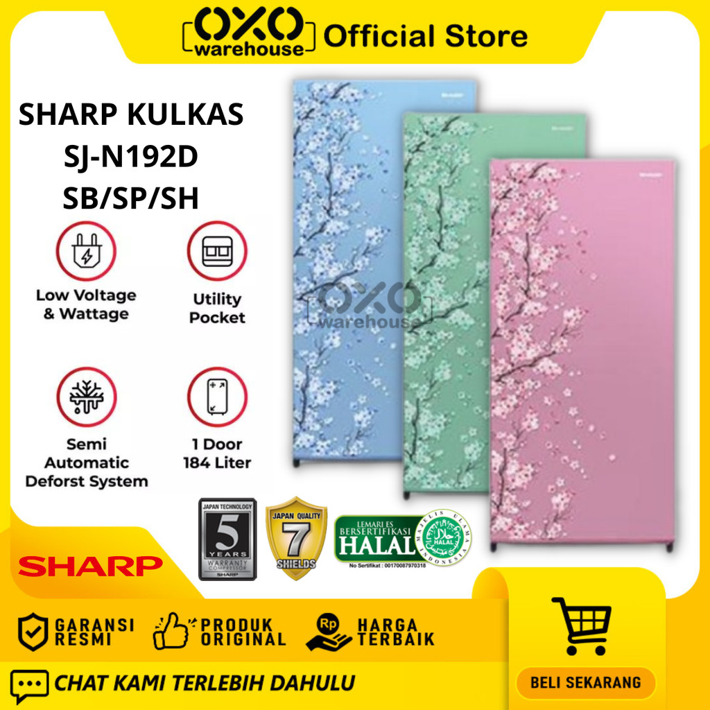Sharp Kulkas 1 Pintu Motif Sakura SJ-N192D Series Lemari Es Mewah Garansi Resmi 5 tahun Kapasitas 18
