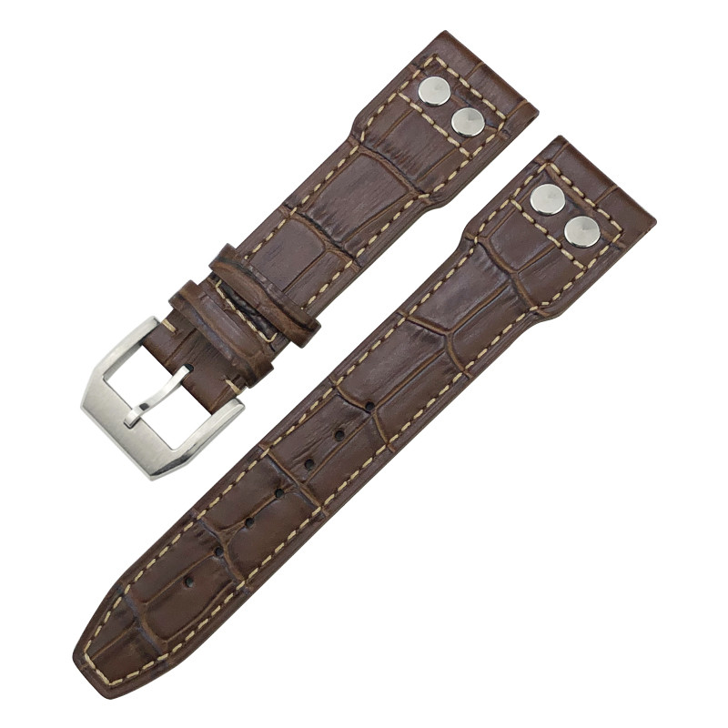 20mm 21mm 22mm Cowhide Genuine Leather Riveted Watchband for IWC Big Pilot PILOT'S WATCHES Brown