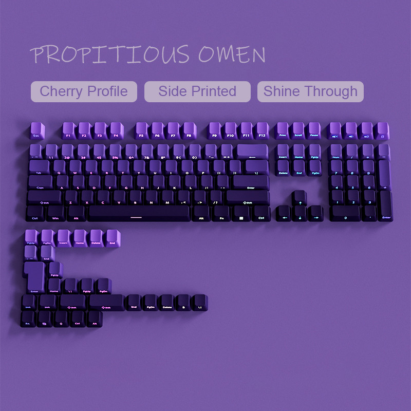 Cherry Profile Side Print RGB Backlit Keycaps 135 Keys Gradient Purple Double Shot PBT Keycaps for