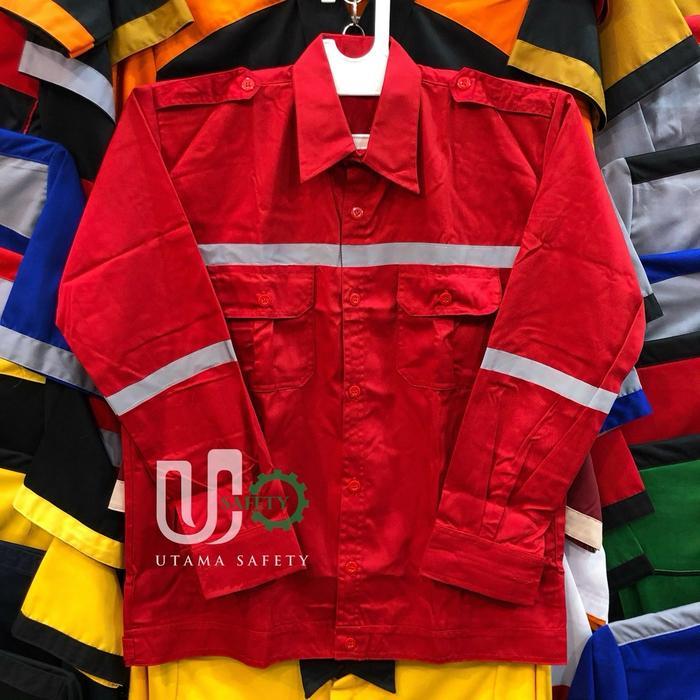 Promo Wearpack Biru / Katelpack Merah / Seragam Safety / Baju Proyek / Kemeja Safety Panjang Pria