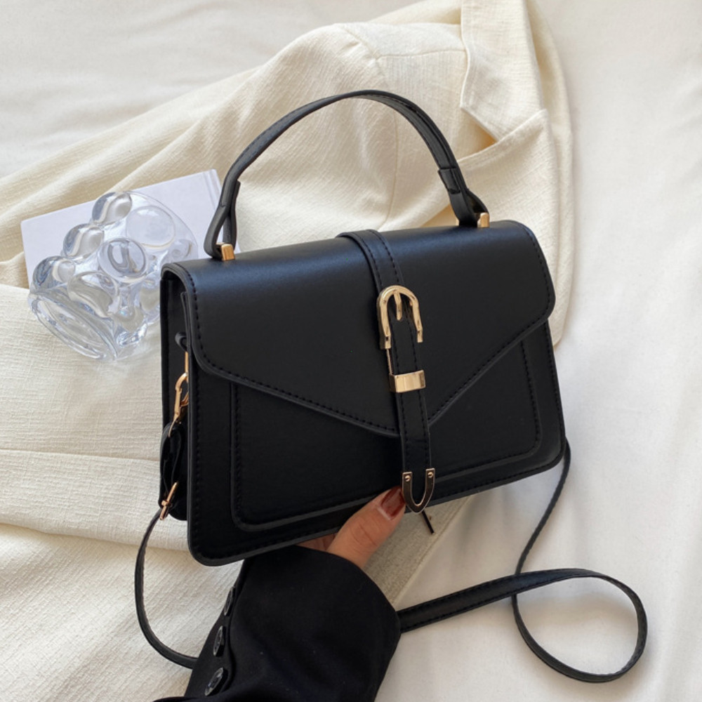 Fashionable Minimalist Crossbody Bag with Top Handle and Flap for Women Solid Color Square Purse