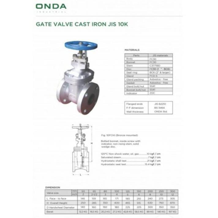 Gate valve cast Iron 10k 3" ONDA