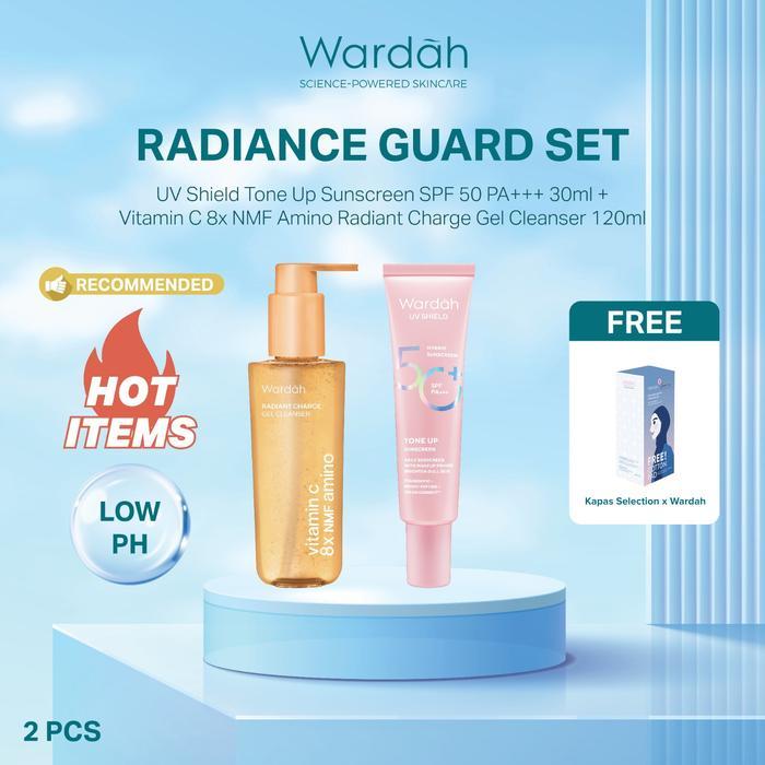 NEW WARDAH Paket Facial Wash Gentle Low Ph Lightening UV Shield Sunscreen 50 PA++++ /SPF 35 PA +++ -