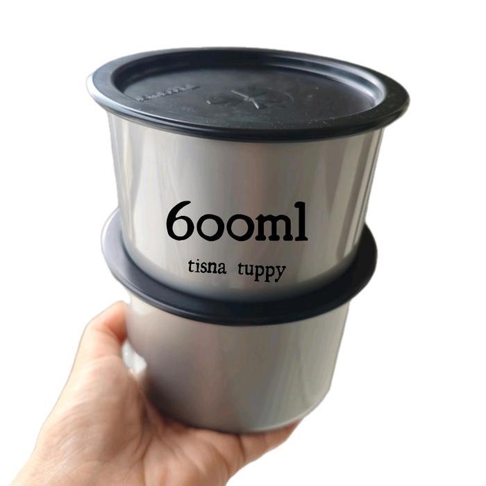 one touch canister toples 600 ml ABU GREY tutup HITAM