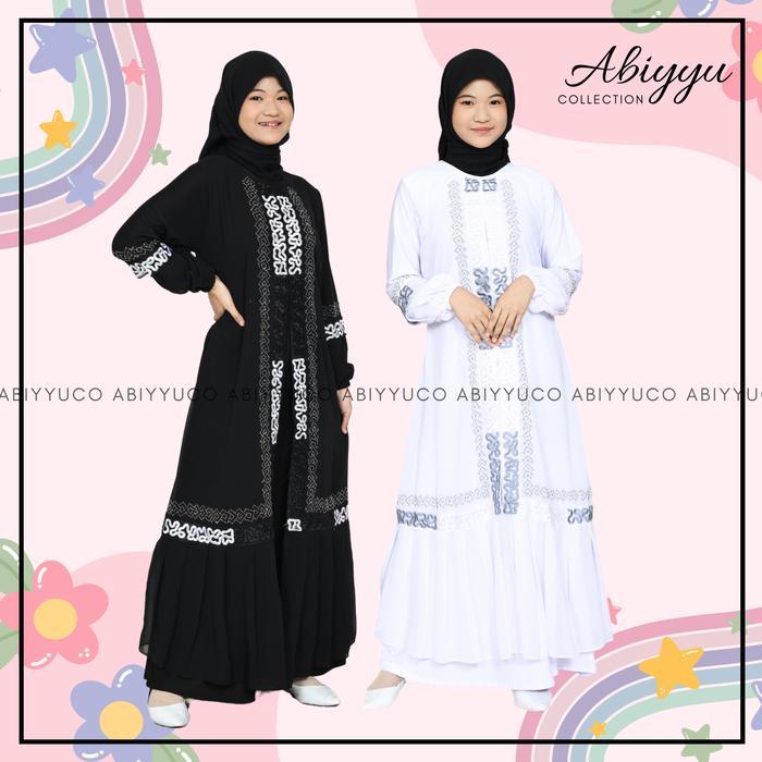 Abiyyuco TA9053A Abaya Turki Hitam dan Putih Anak Perempuan Baju Gamis Turkey Remaja Tanggung Bahan