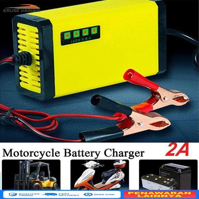 "New" Charger Aki Portable 12V 2A Motor Mobil Charger Aki Motor Kering Dan Basah LED Indikator car
