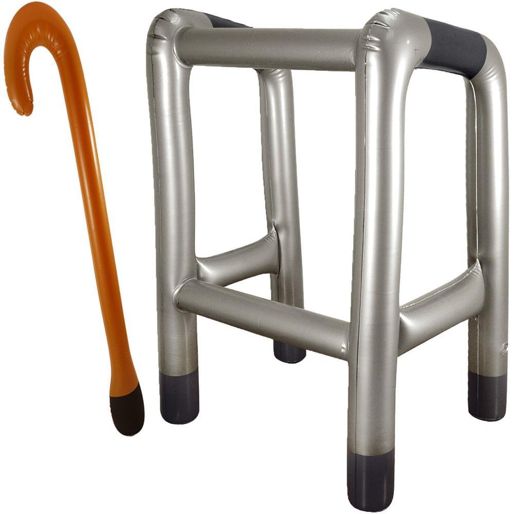 2Pcs Inflatable Zimmer Frame Walking Stick Dress Up Funny Novelty Costume Party Blow Up Prop Toy