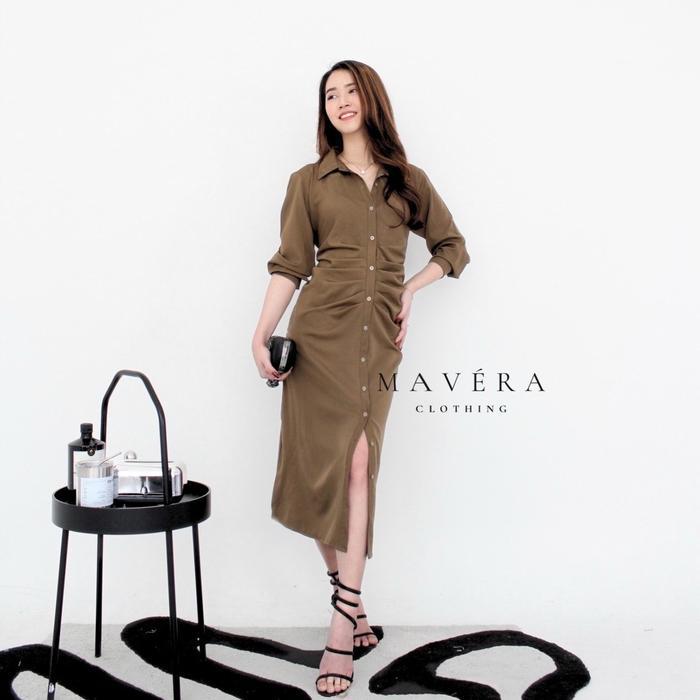 READY MAVERA - Jasmine Pleated Dress Cotton Silk Bodycon Midi Dress Mewah Elegan Lembut Nyaman