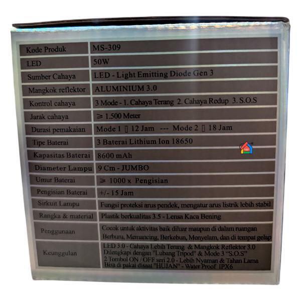 "New" Senter Kepala Dony MS-309 SO BIG (50 Watt) / Dony Senter Kepala MS309 / MS 309 (Gratis Tripod)