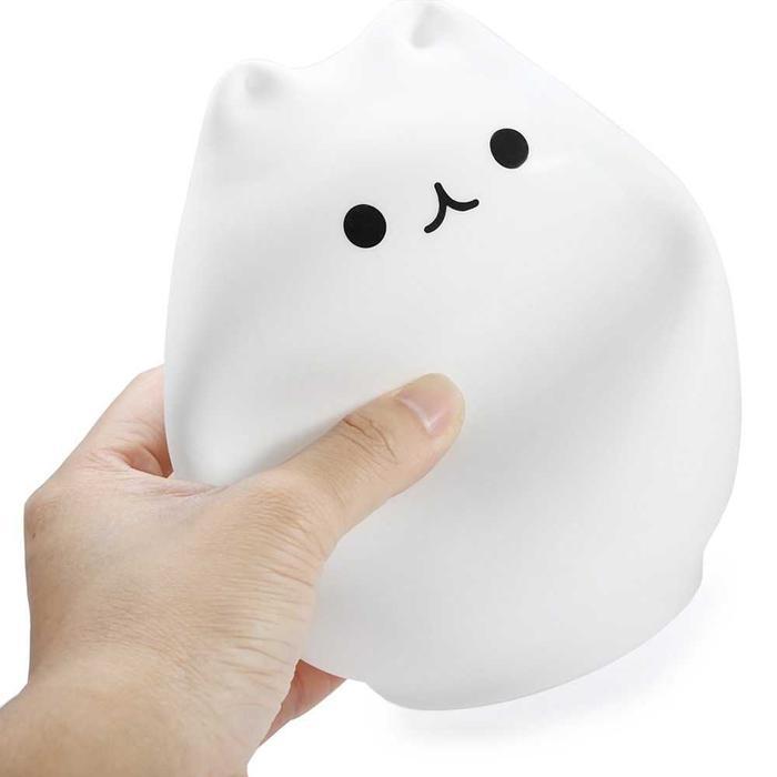 Lampu Tidur LED RGB Cute Cat Lampu Silikon Model Anak Kucing Gemoy