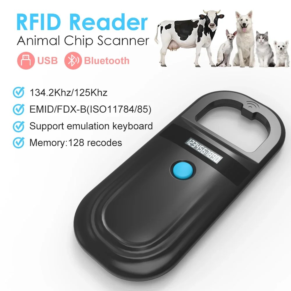 5YOA Handheld 134.2Khz Animal RFID Reader Pet Cat Dog Micro-Type Chip Scanner FDX-B Glass Chip