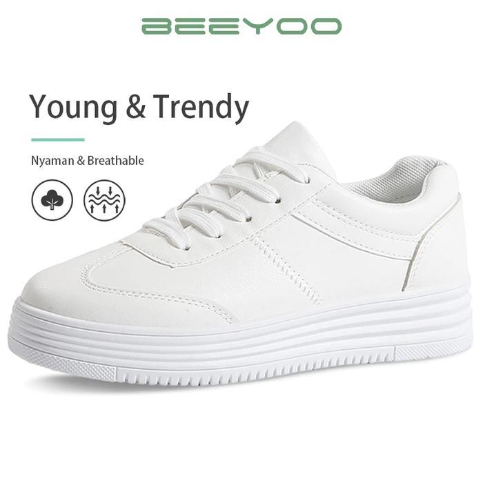 Aerostreet.Shoes - Beeyoo Sepatu Wanita Sneakers Tali Sepatu Olahraga Ringan Model Fashion Korea