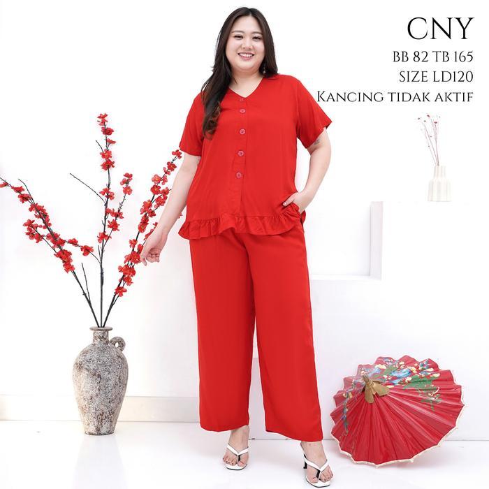 "New" [ LYLA ] LD110/120/130/140 Setelan Baju Tidur Imlek Ruffle Celana Panjang Rayon Premium Jumbo