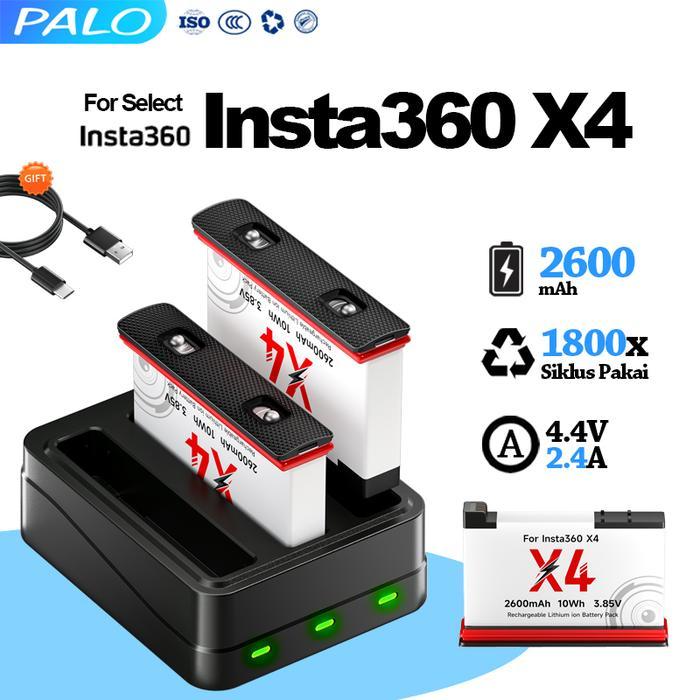 PALO BATERAI INSTA360 X4 2600MAH BATERAI ISI ULANG KOMPATIBEL DENGAN CHARGER BATERAI INSTA360 X4