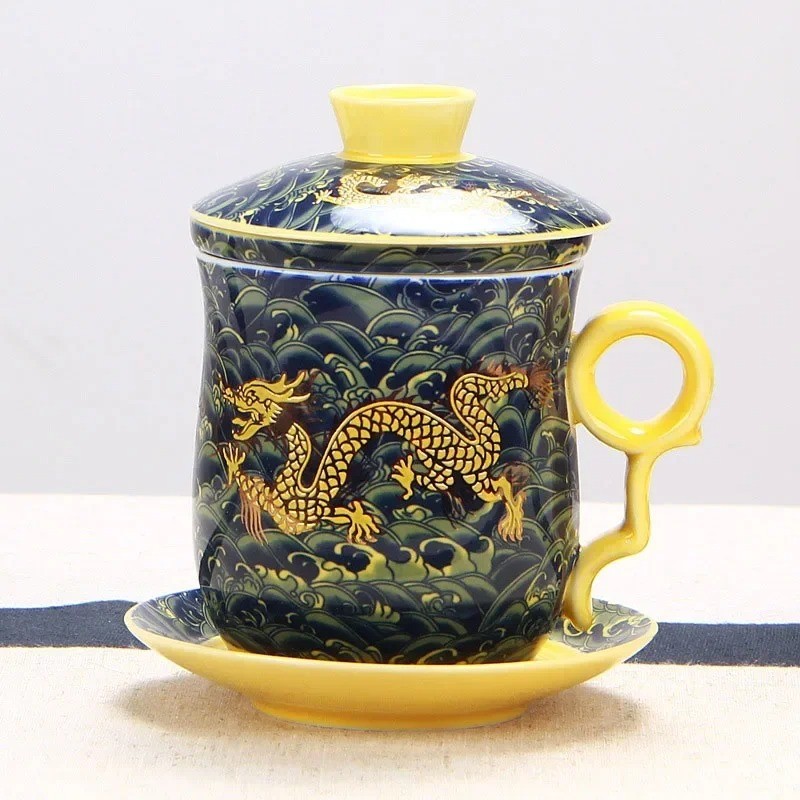 Chinese Dragon Ceramic Filter Tea Cup Personal Office Business Water Cup Ceramic Tea Cup With Lid