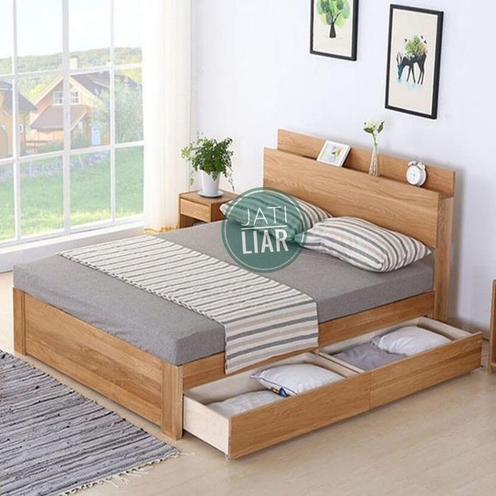 tempat tidur laci minimalis / dipan kayu laci 2 / ranjang kayu - 180x200