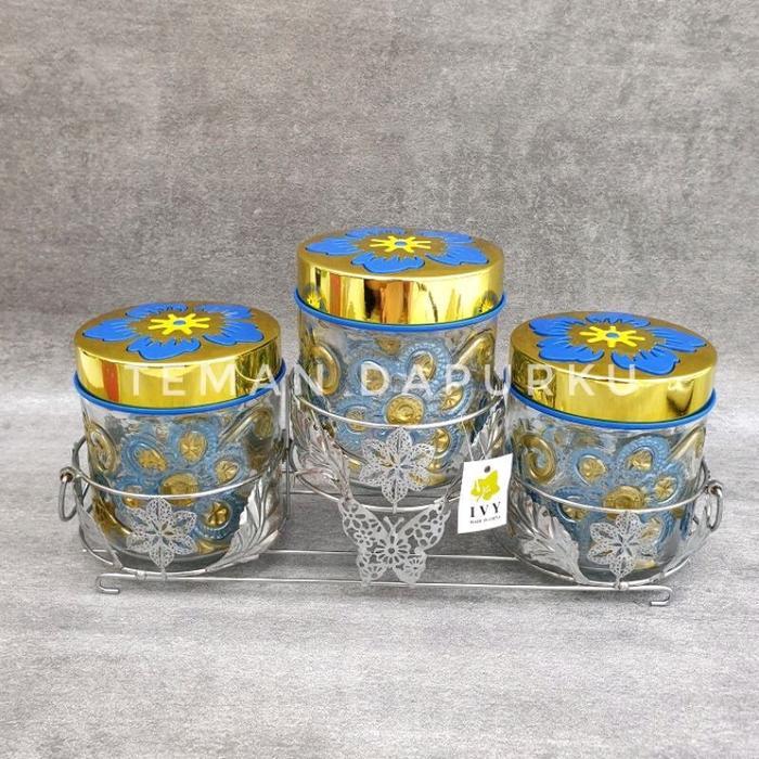 TOPLES KACA SET ISI 3PCS + RAK / TOPLES LEBARAN / TOPLES KUE / TOPLES SET