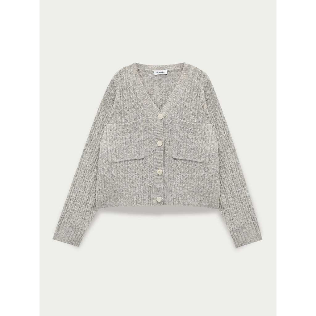 Pomelo. Oversized Cable Knit Cardigan - Light Grey